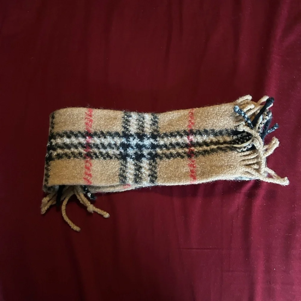 Burberry Tan and Black Checkered Scarf